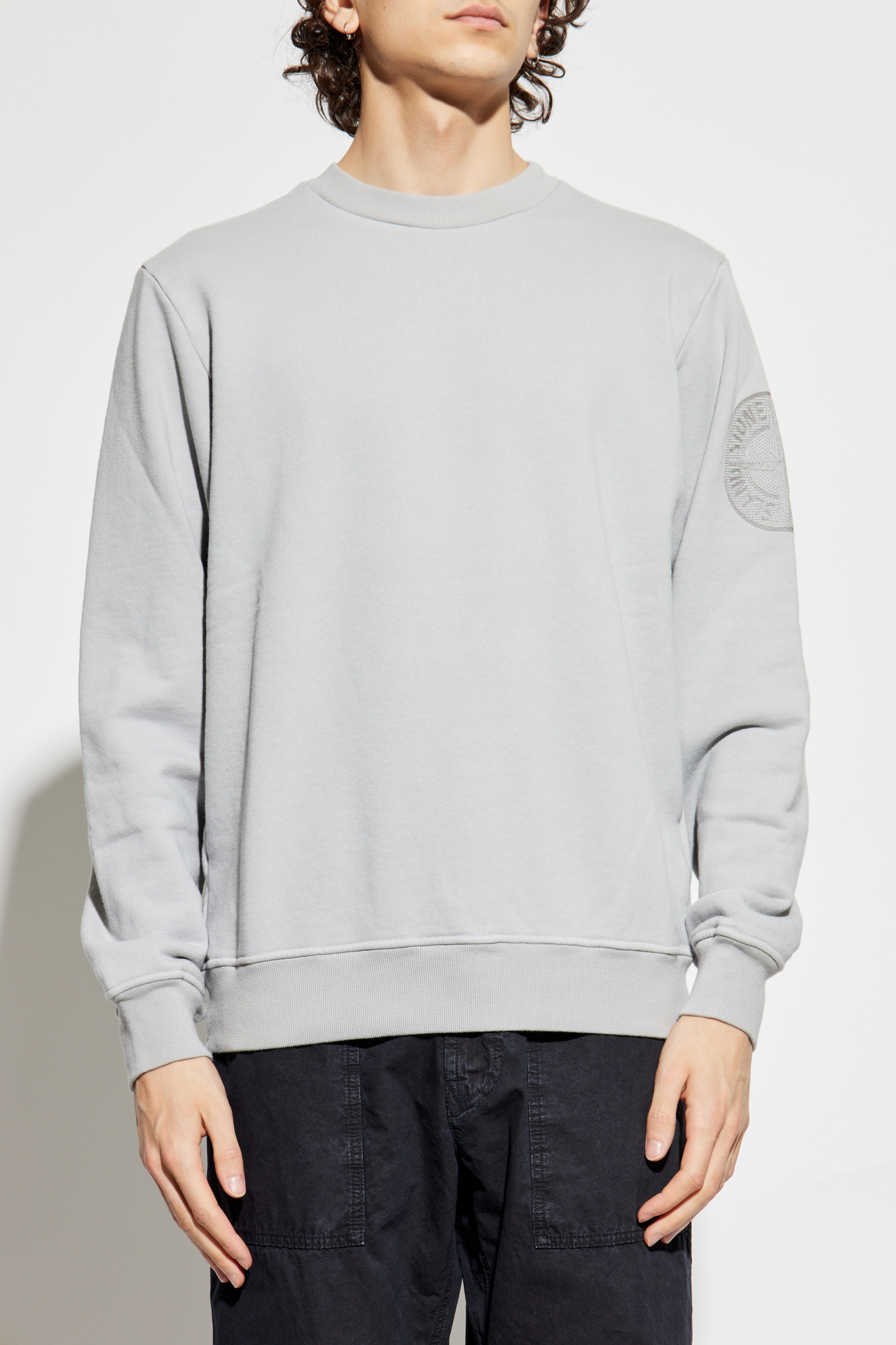 Grey Sweatshirt with embroidered logo on the sleeve Stone